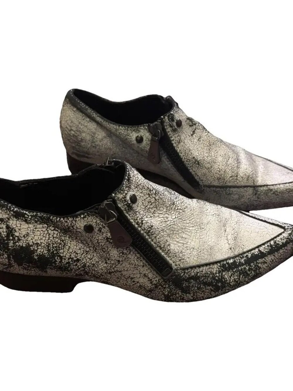 McQ Alexander McQueen Crackle Leather Pointed Toe Shoes EU 37 US 7 Black White